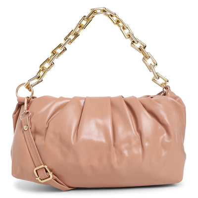 Athena Women Peach-Colored Structured Gold Toned Chain Handheld Bag - Athena Lifestyle