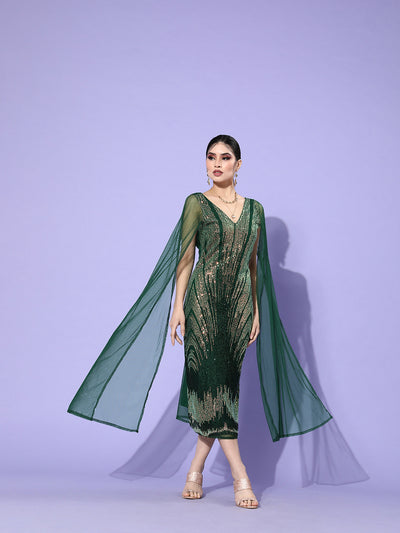 Athena Green Embellished Sheath Midi Dress - Athena Lifestyle