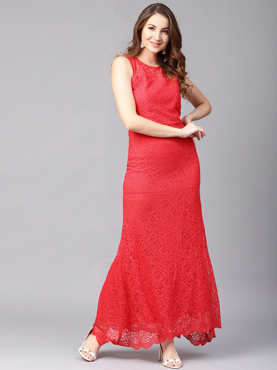 Athena Women Red Lace Maxi Dress - Athena Lifestyle