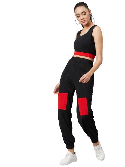 Athena Women Black & Red Colourblocked Top with Trousers - Athena Lifestyle