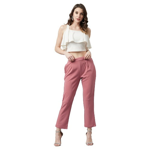 Athena Women Rose Slim Fit Solid Cigarette Trousers - Athena Lifestyle