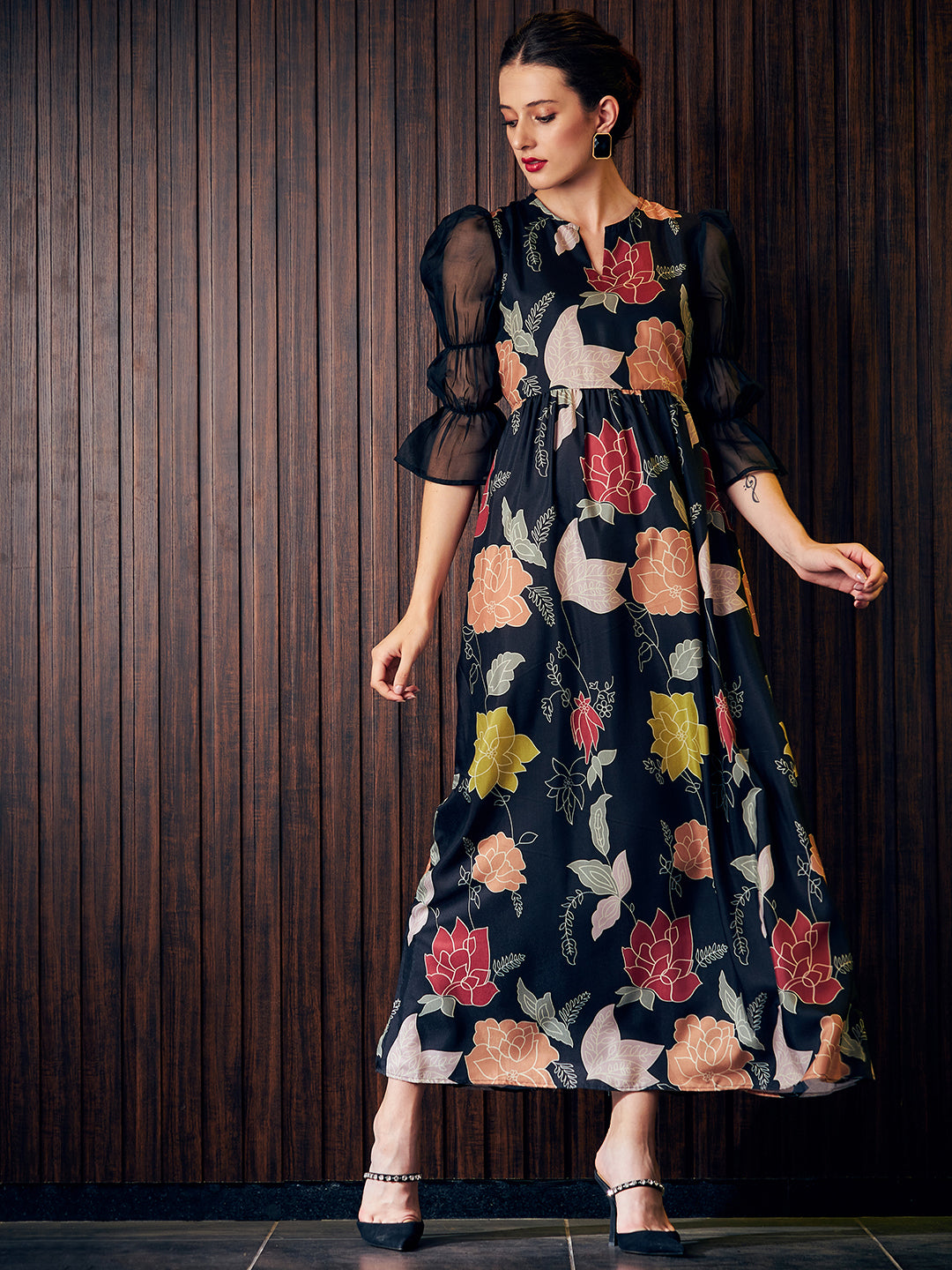 Athena Black Floral A-Line Maxi Dress - Athena Lifestyle