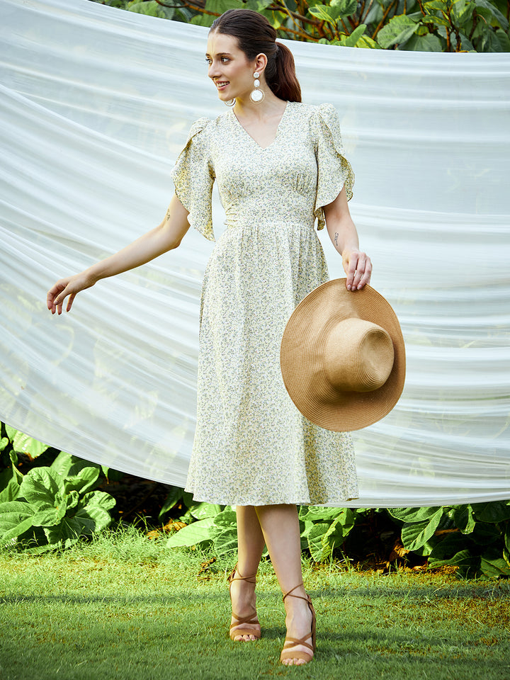 Athena Women Yellow Floral Dress Without lining – athenalifestyle.com