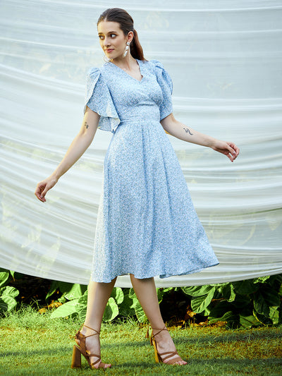 Athena Blue-Coloured Midi Dress Without lining - Athena Lifestyle