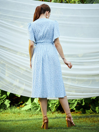 Athena Blue-Coloured Midi Dress Without lining - Athena Lifestyle