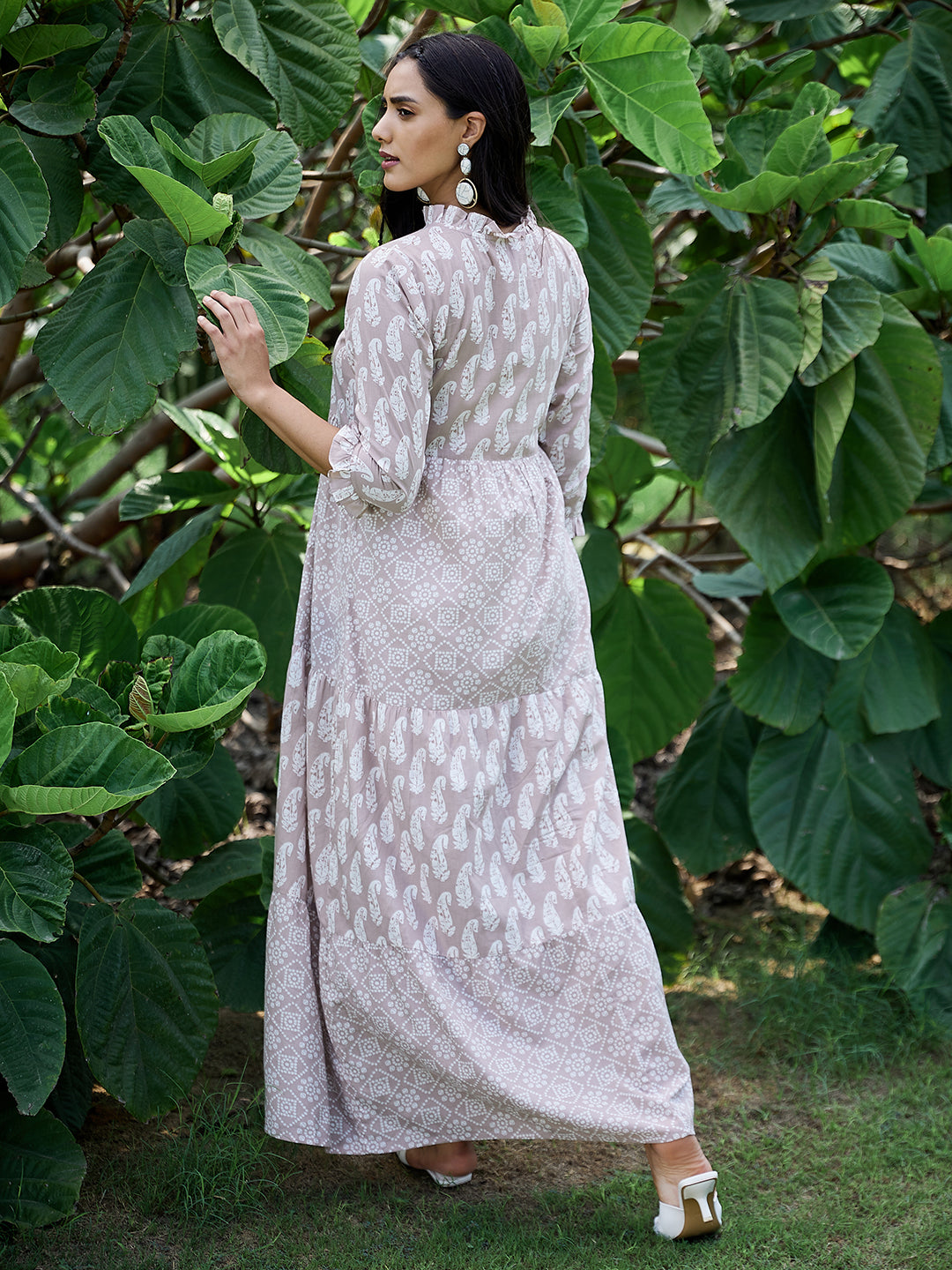 Athena Beige Floral Ethnic Maxi Dress - Athena Lifestyle
