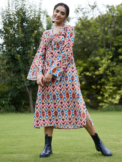 Athena Multicoloured Bohemian A-Line Midi Dress - Athena Lifestyle
