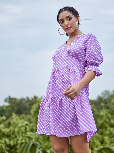 Athena Lavender Striped Cotton Ethnic Dress - Athena Lifestyle