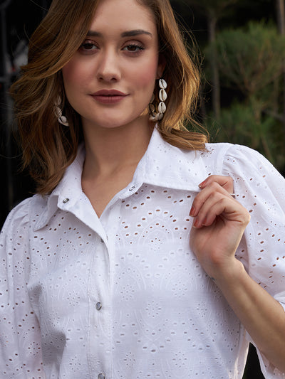 Athena Shirt Collar Bell sleeves Schiffli Shirt Dress - Athena Lifestyle