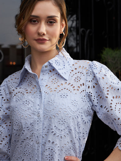 Athena Self Design Schiffli Cotton Shirt Dress - Athena Lifestyle