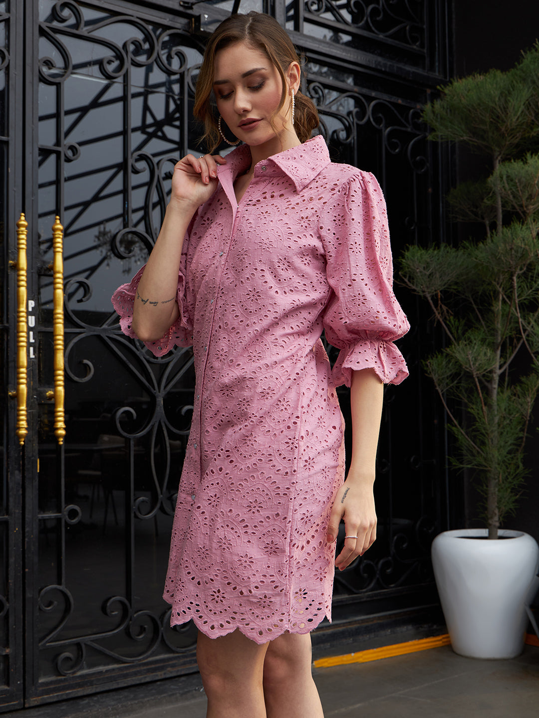 Athena Self Design Schiffli Cotton Shirt Dress - Athena Lifestyle