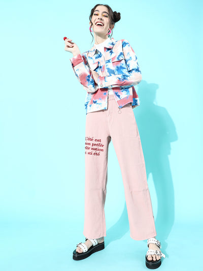 Athena Pink-Blue color Marble Print Jacket with pocket detail - Athena Lifestyle