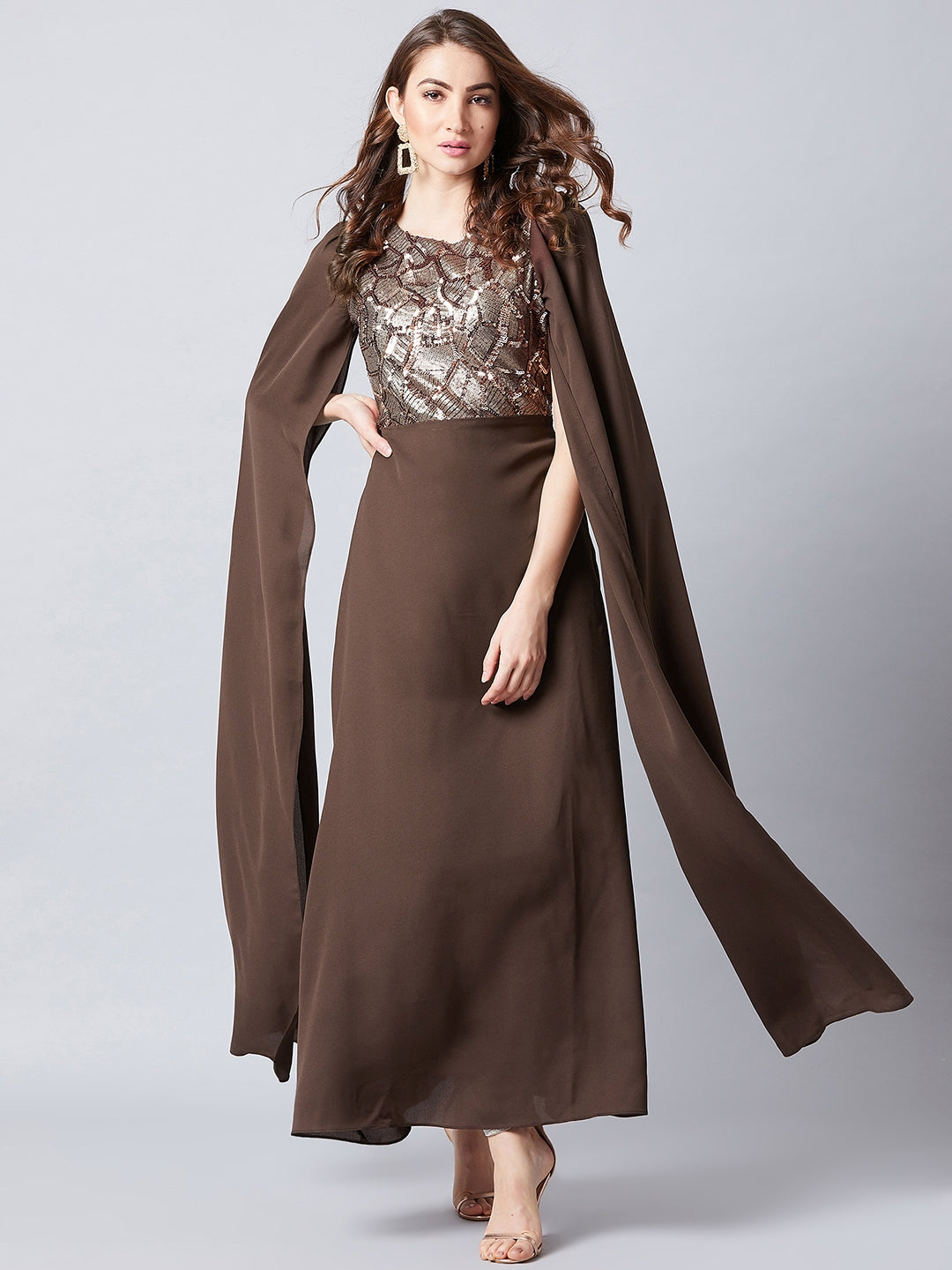 Athena Women Brown Embellished Maxi Dress - Athena Lifestyle