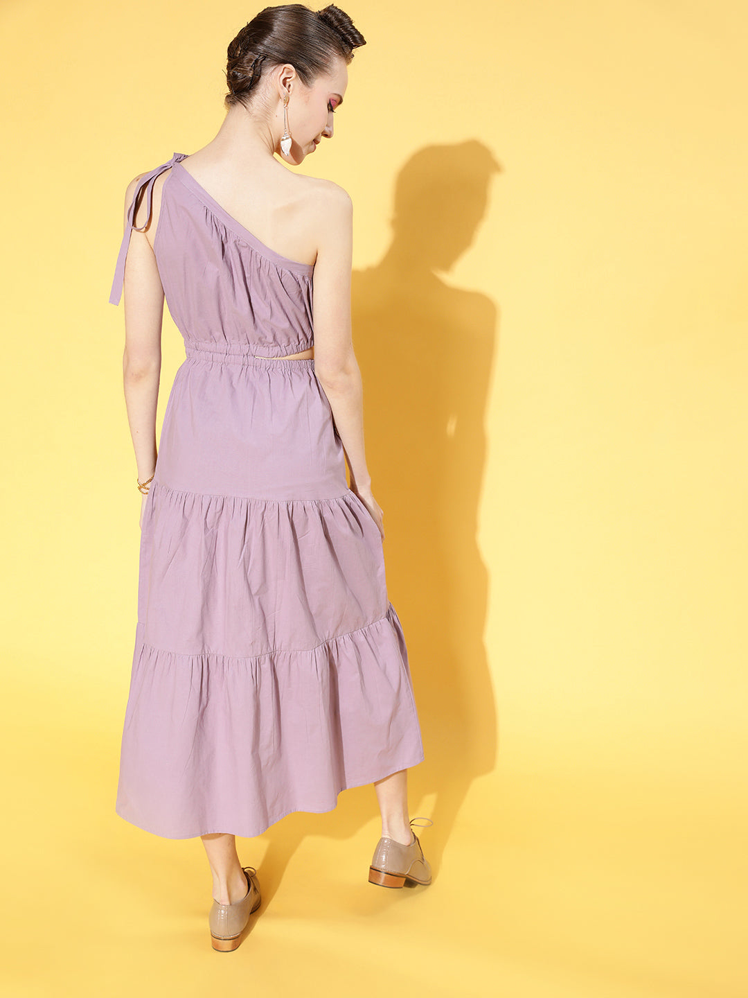 Athena Women Elegant Lavender Solid Cut-Out Dress - Athena Lifestyle