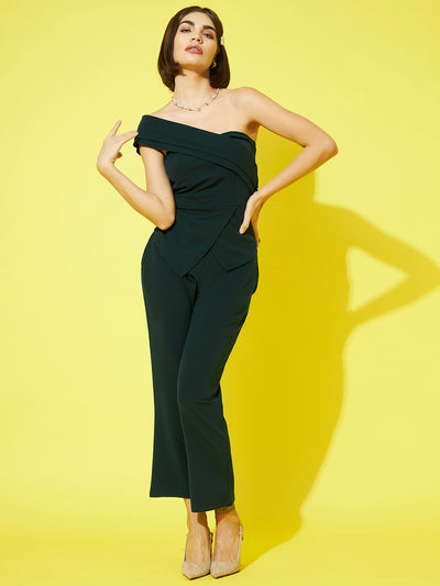 Athena Women Green Solid One Shoulder Top and Trousers - Athena Lifestyle