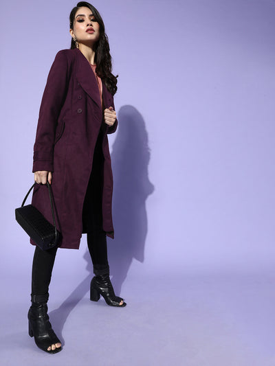 Athena Purple coat with waist Tie-up belt and pocket details - Athena Lifestyle