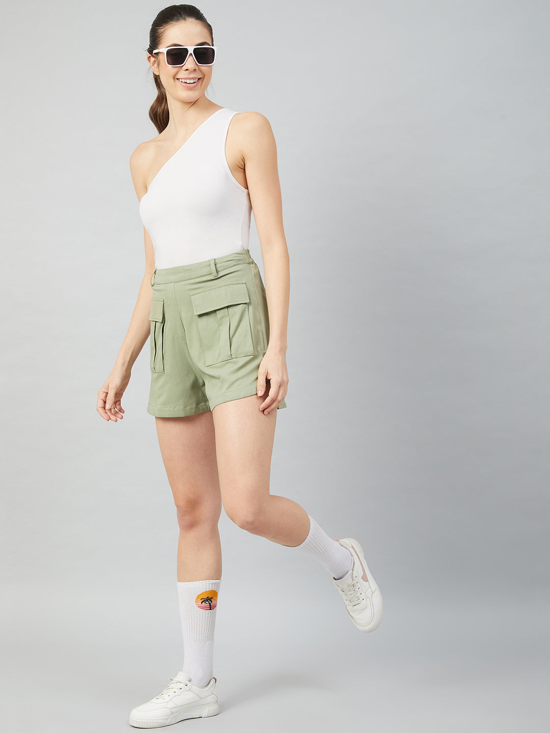 Athena Women Sea Green Solid Regular Fit Regular Shorts - Athena Lifestyle