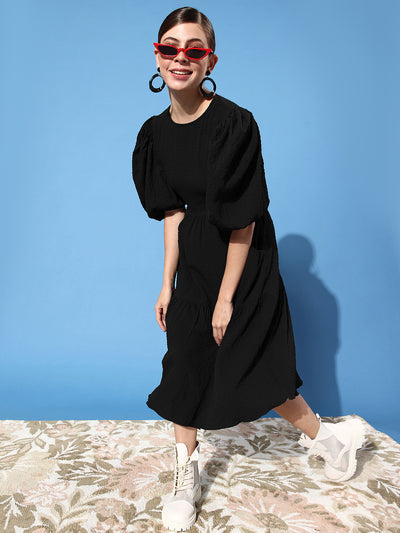 Athena Black textured Midi dress - Athena Lifestyle