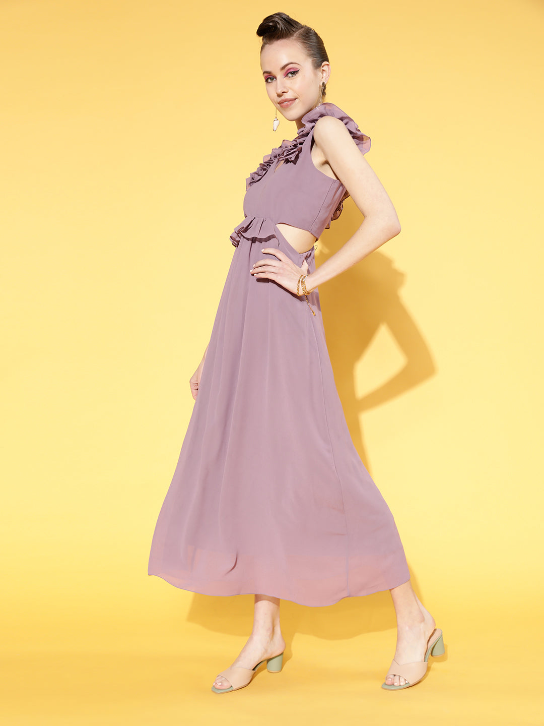 NEW SEASON Athena Women Elegant Mauve Solid Cut-Out Dress - Athena Lifestyle