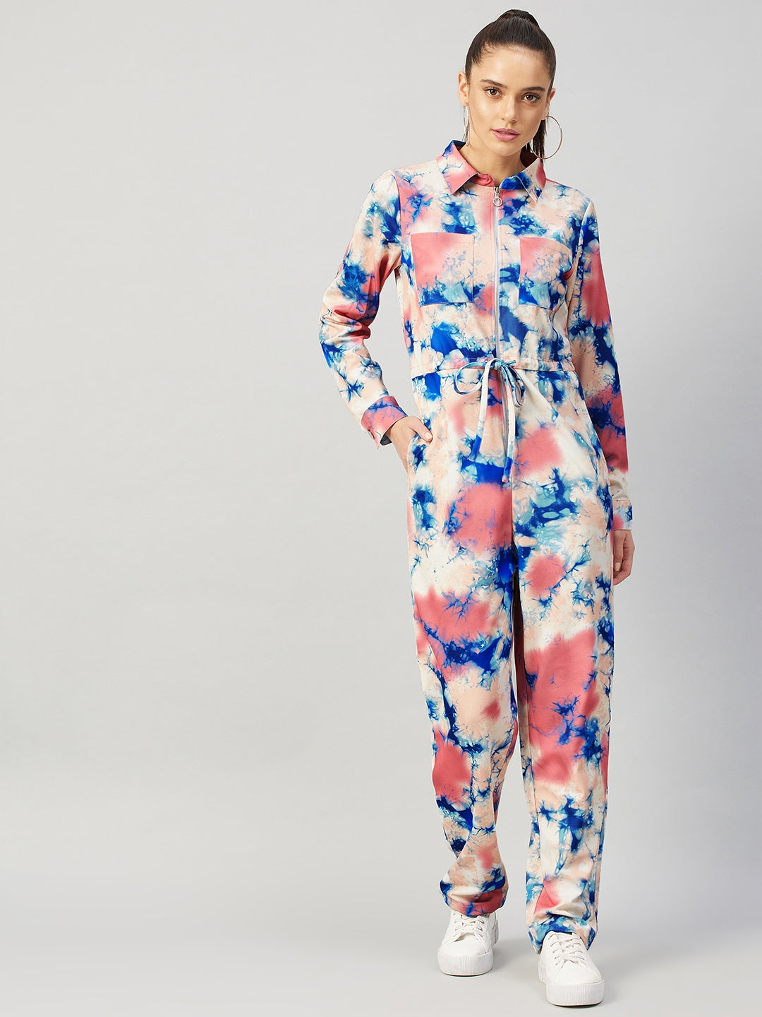 Athena Pink & Blue Printed Basic Jumpsuit - Athena Lifestyle