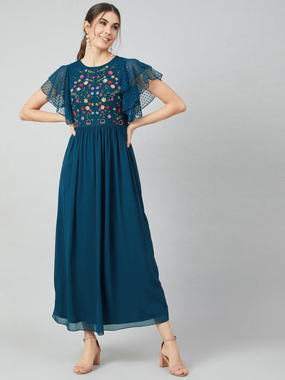 Athena Blue Embroidered Maxi Dress - Athena Lifestyle