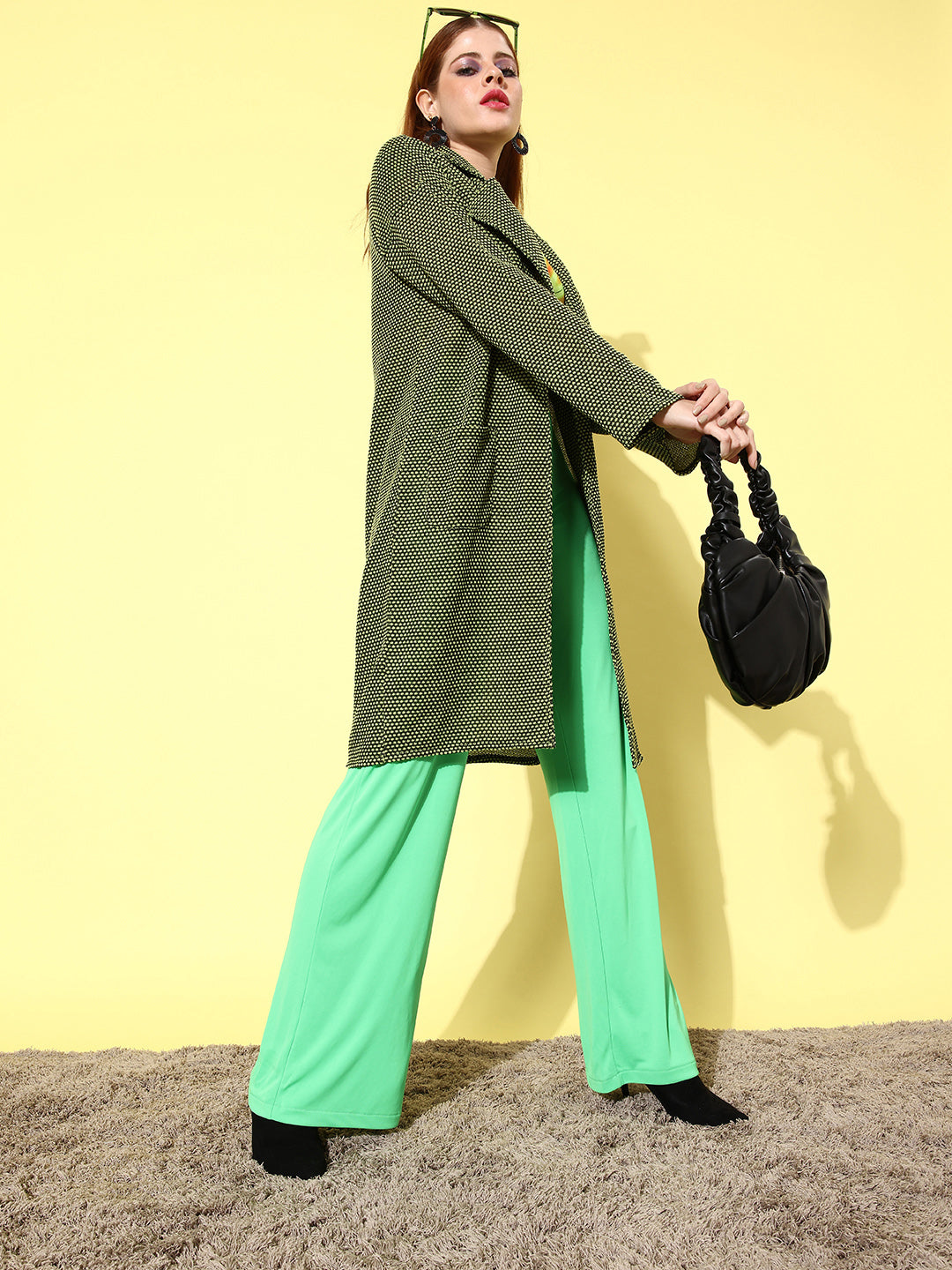 Athena Women Green & Black Longline Shrug - Athena Lifestyle