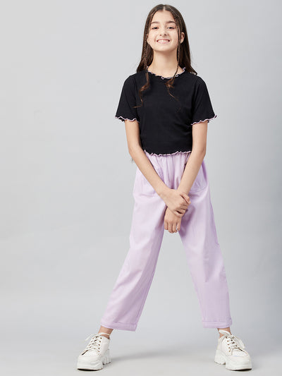 Athena Girls Lavender Relaxed Straight Leg Fit High-Rise Pleated Trousers - Athena Lifestyle