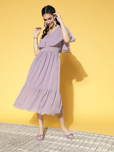 Athena Women Elegant Lavender Self-Design Volume Play Dress - Athena Lifestyle