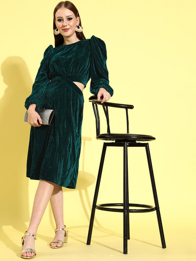 Athena Teal Green Velvet Waist Cut-Outs Sheath Dress - Athena Lifestyle