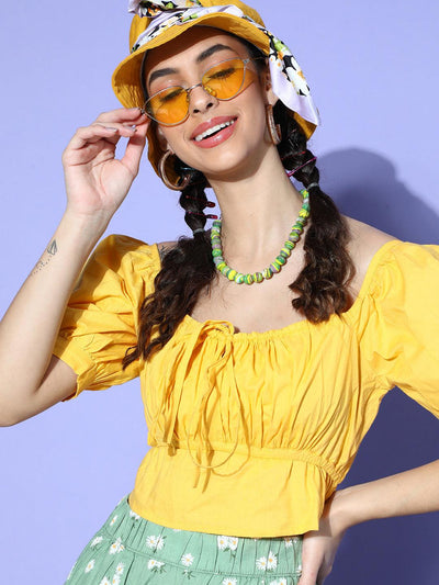Athena Yellow cotton bustier fit top - Athena Lifestyle
