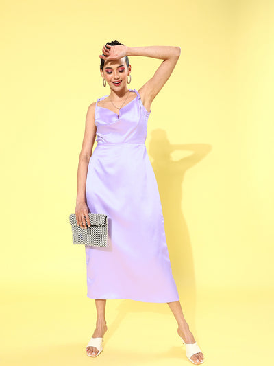 Athena Women Elegant Lavender Solid Sweetheart Neck Dress - Athena Lifestyle