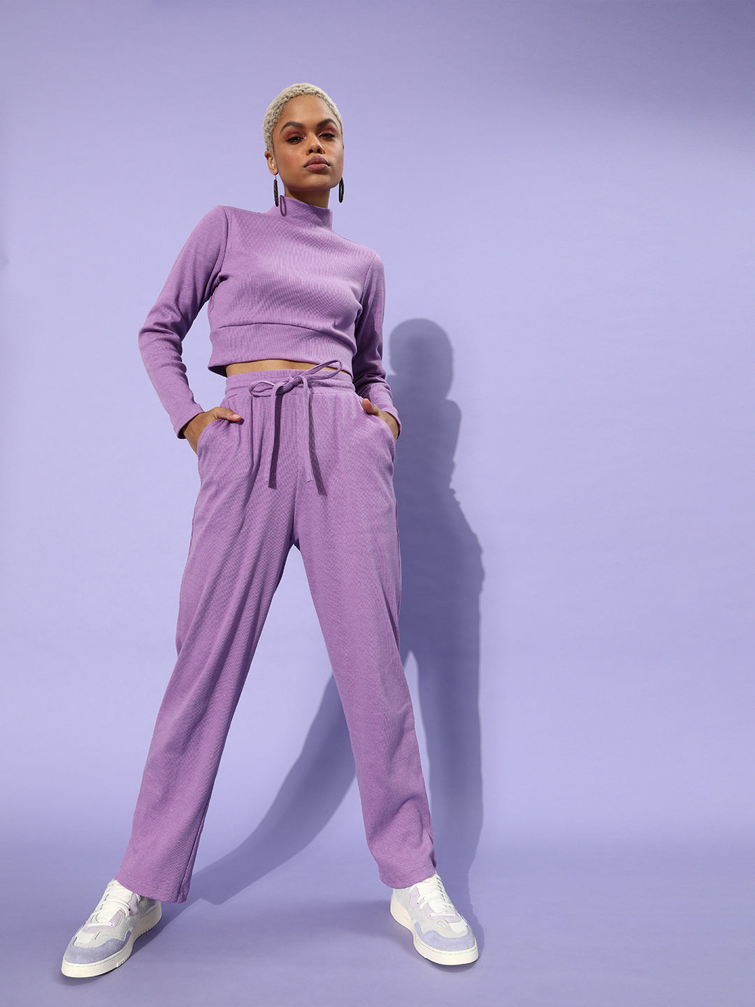 Athena Women Elegant Lavender Solid Top with Trousers - Athena Lifestyle