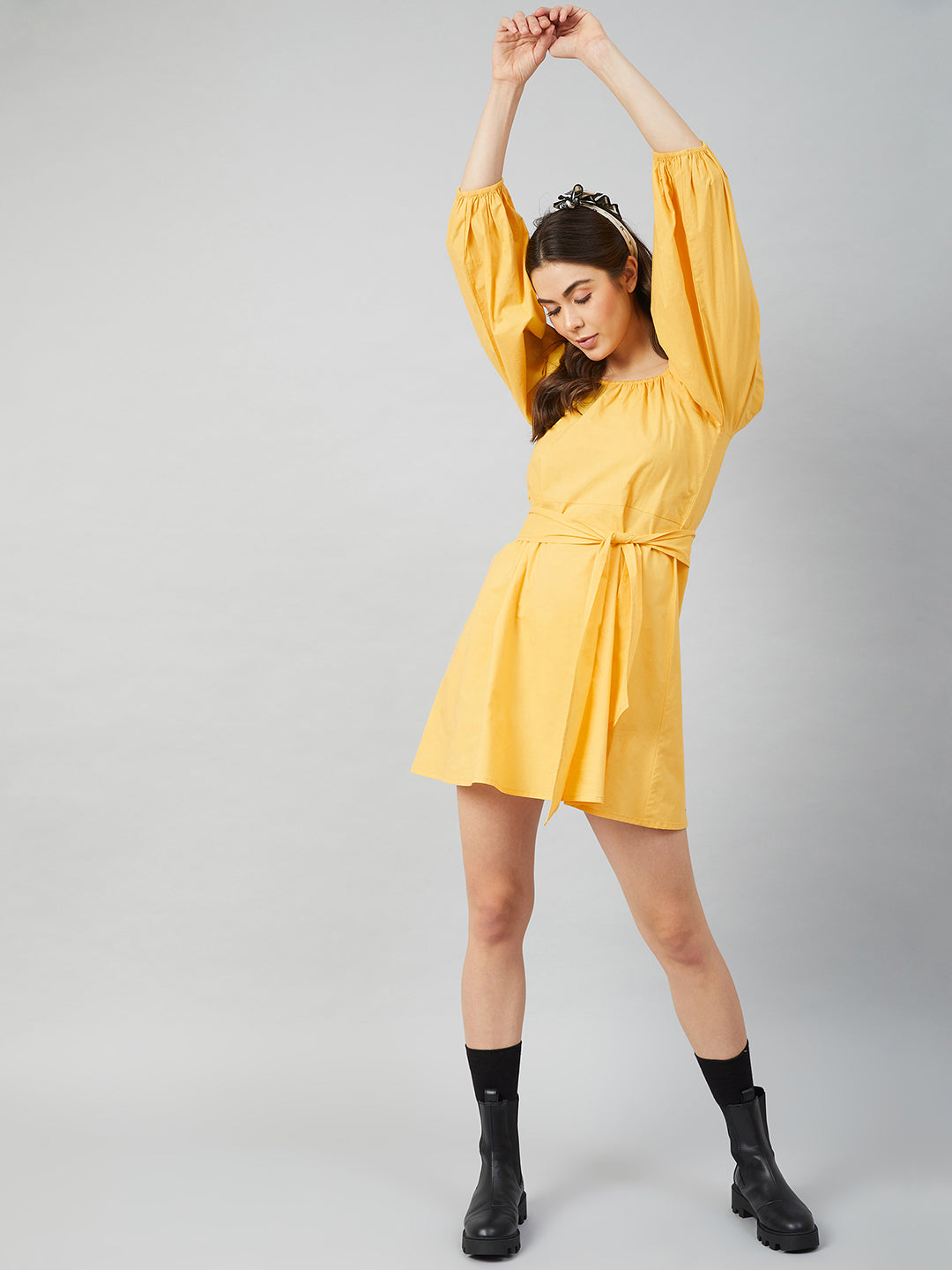 Athena Yellow cotton A-Line Dress - Athena Lifestyle