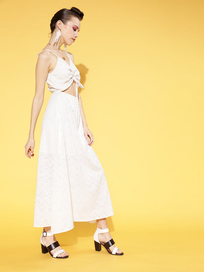 Athena White schiffly slip dress with front cut detail - Athena Lifestyle