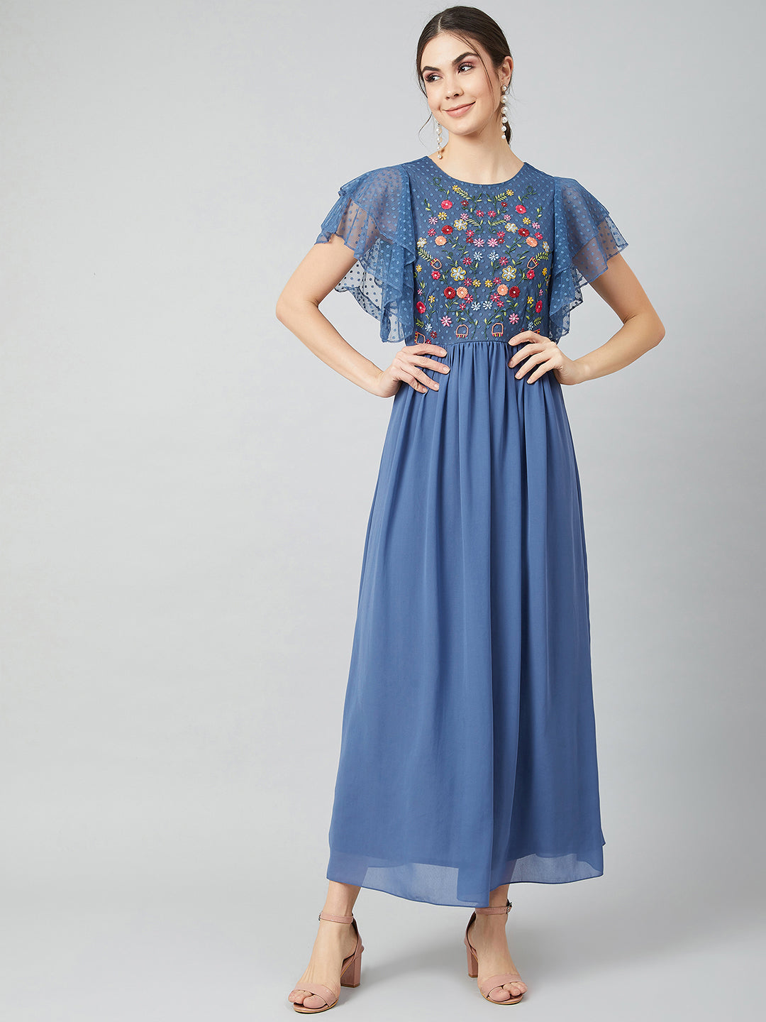Athena Women Blue Embellished Maxi Dress - Athena Lifestyle