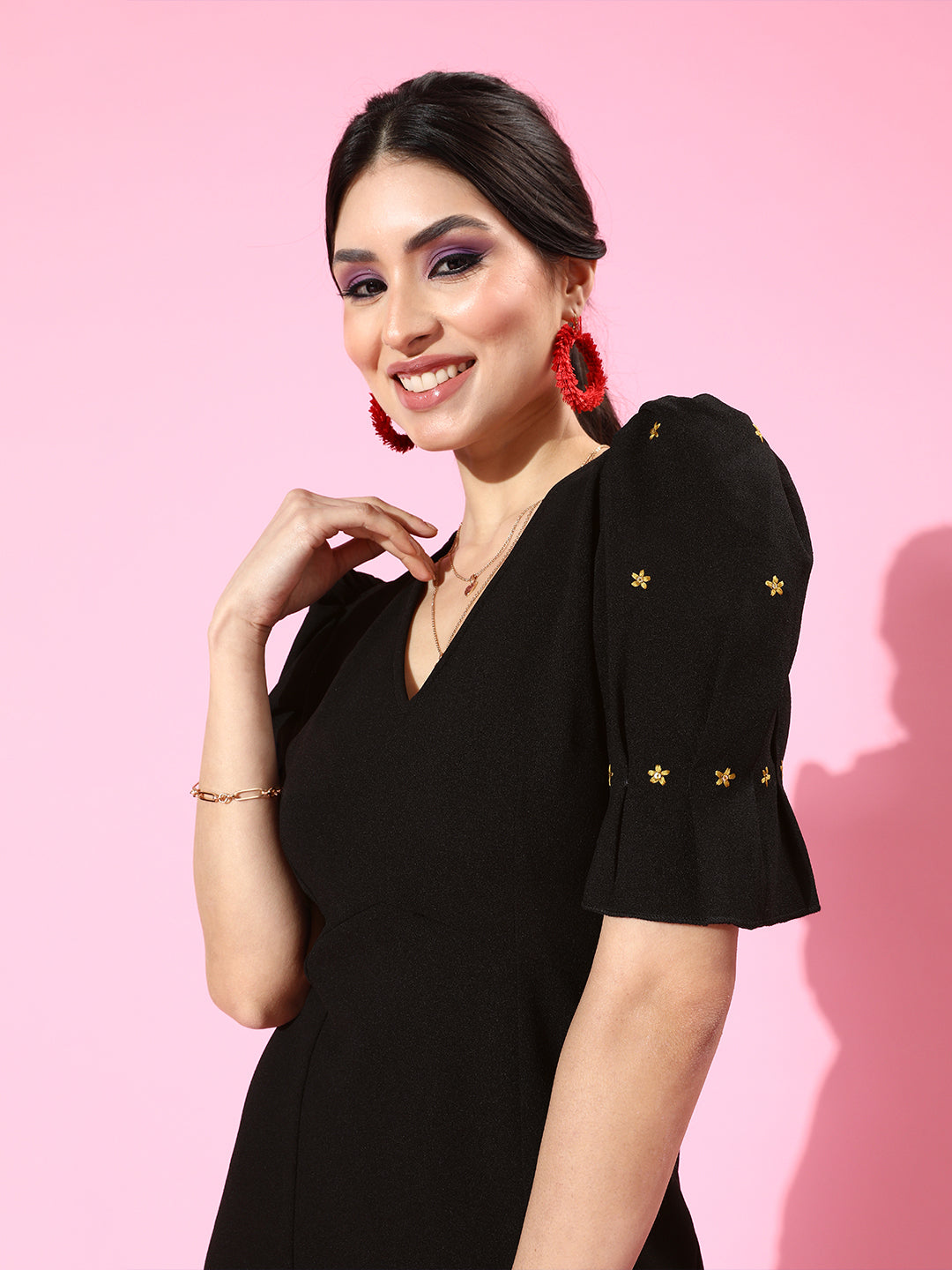 Athena Black Waisted Dress with Embroidery Details - Athena Lifestyle