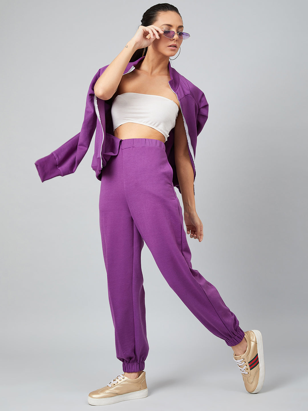 Athena Women Purple Solid Shirt with Trousers - Athena Lifestyle