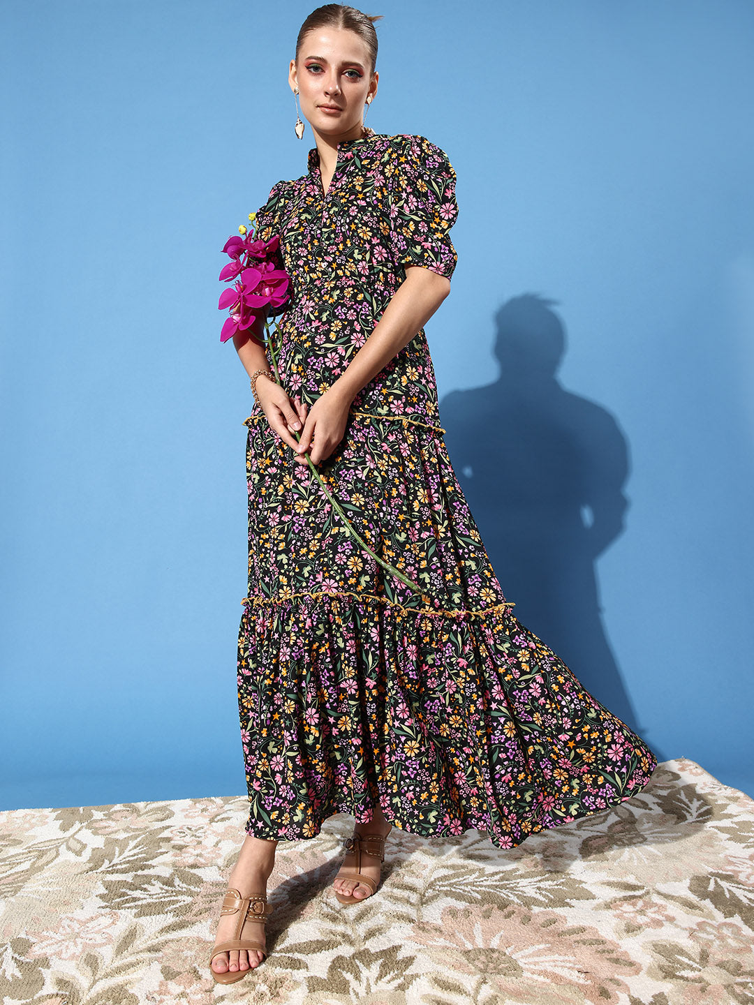 Athena Black floral print Maxi dress - Athena Lifestyle