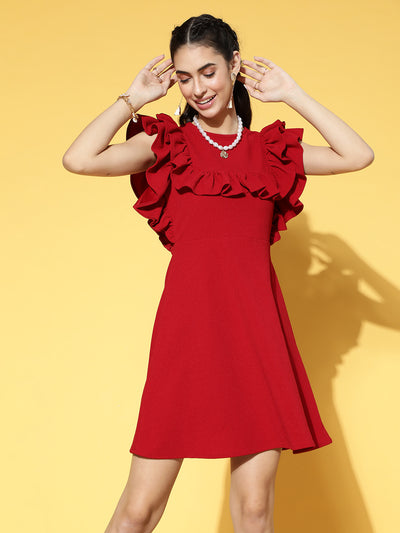 Athena Women Gorgeous Red Solid Volume Play Dress - Athena Lifestyle