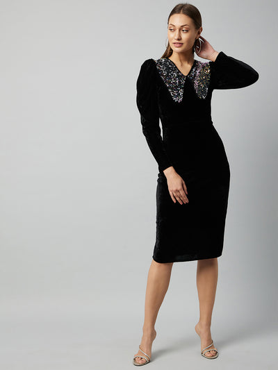 Athena Black Velvet Sheath Dress - Athena Lifestyle