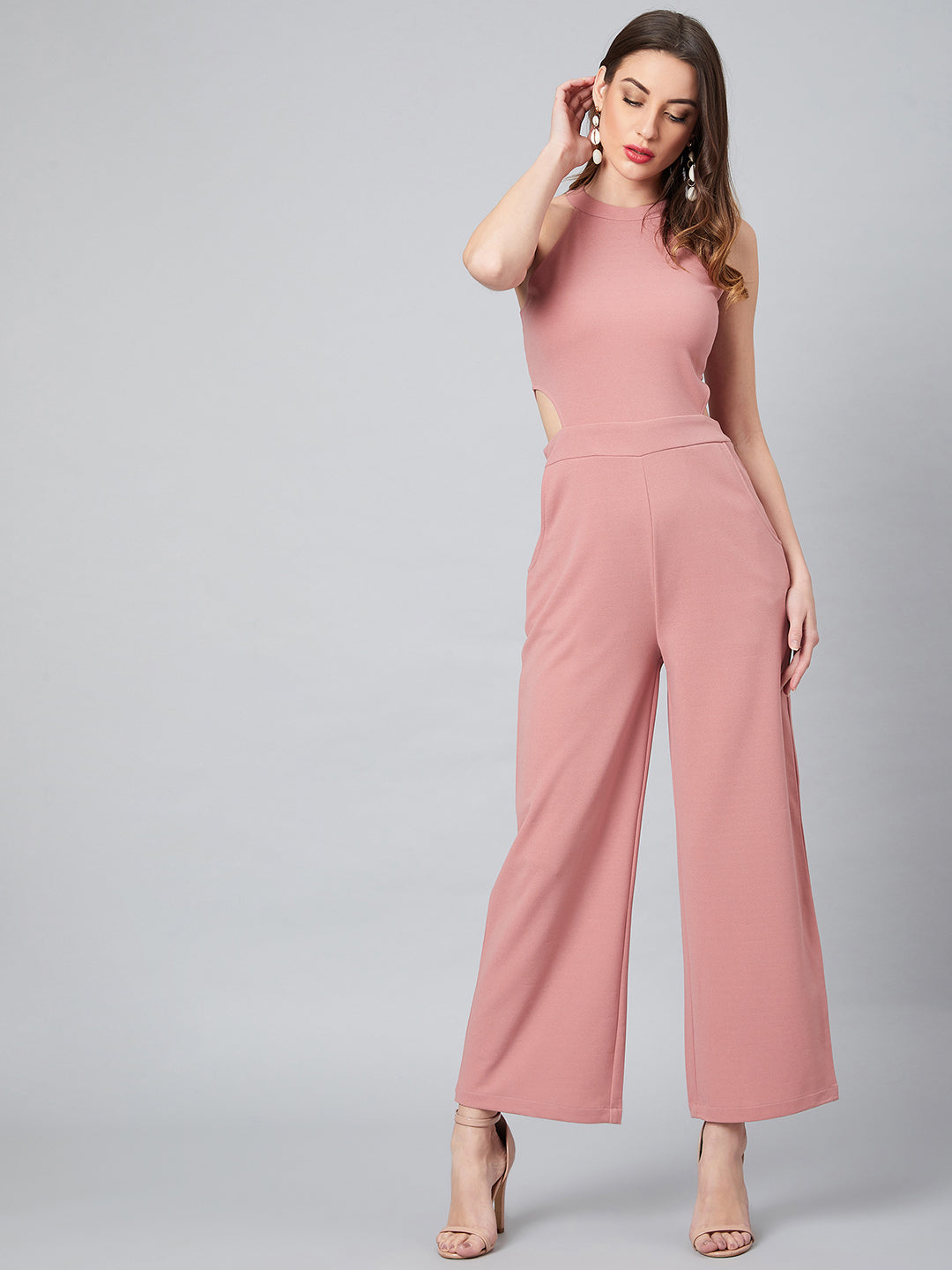 Athena Women Pink Solid Basic Jumpsuit - Athena Lifestyle