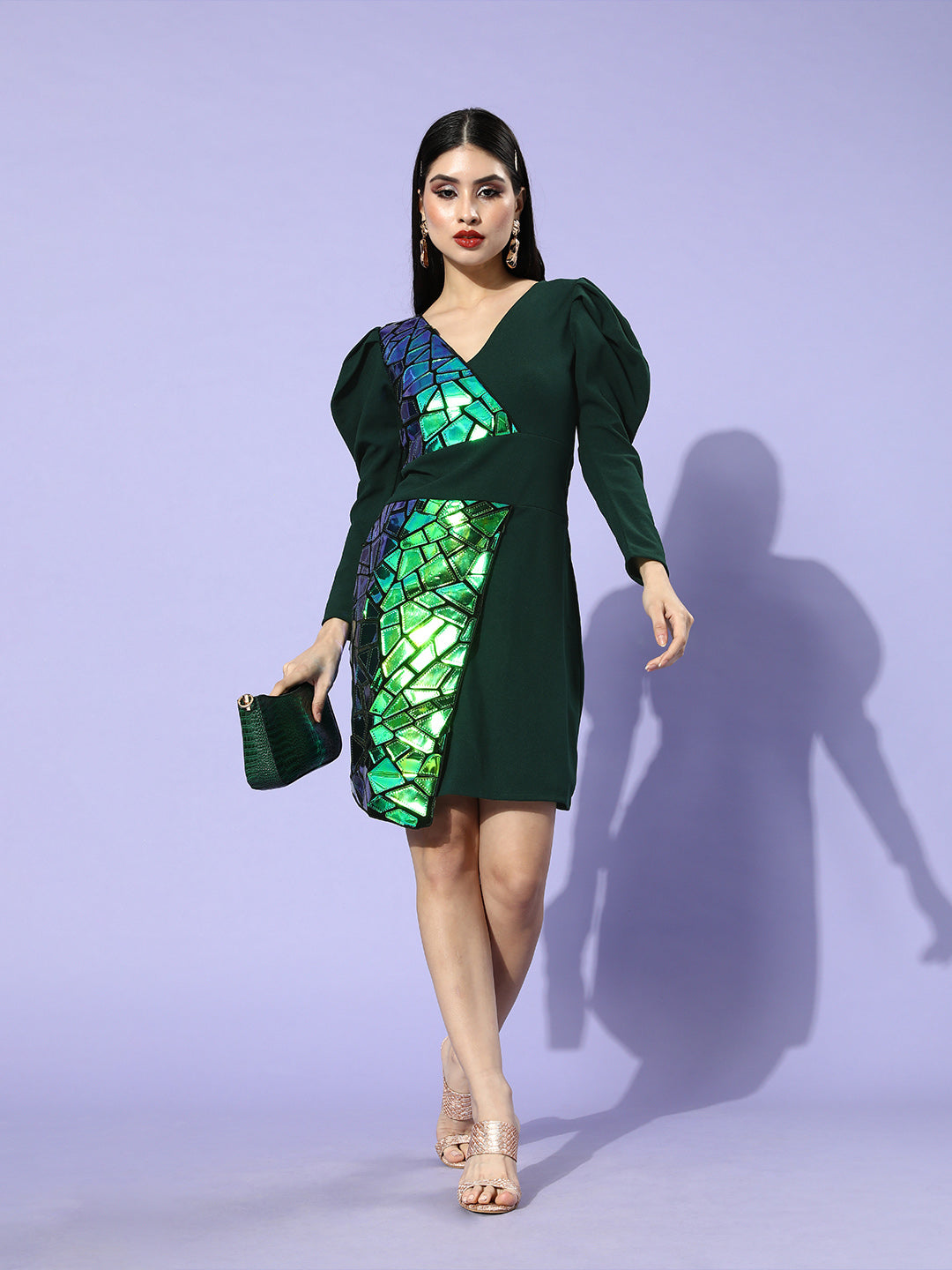 Athena Women Green Embellished Bling and Sparkly Dress - Athena Lifestyle