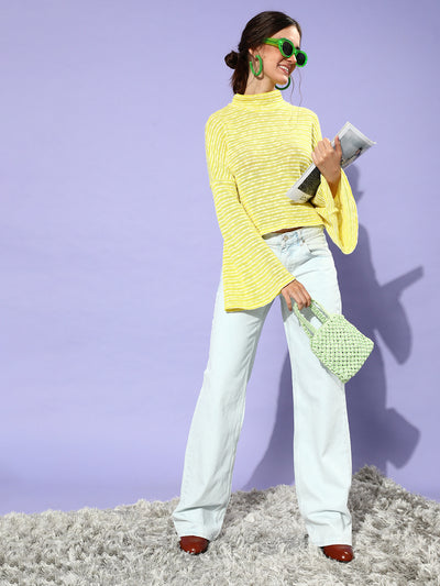 Athena Women Yellow Striped Pullover with Fuzzy Detail - Athena Lifestyle