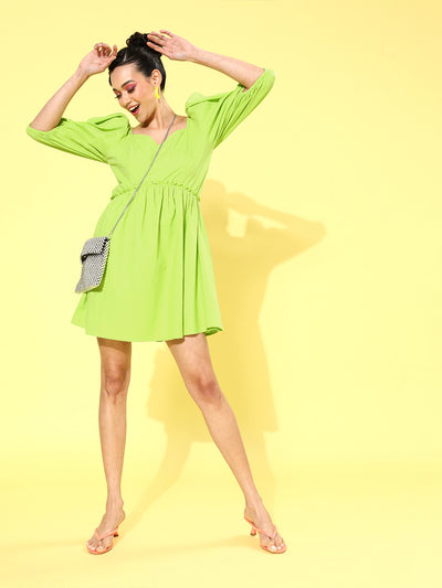 Athena Women Attractive Lime Green Solid Sweetheart Neck Dress - Athena Lifestyle