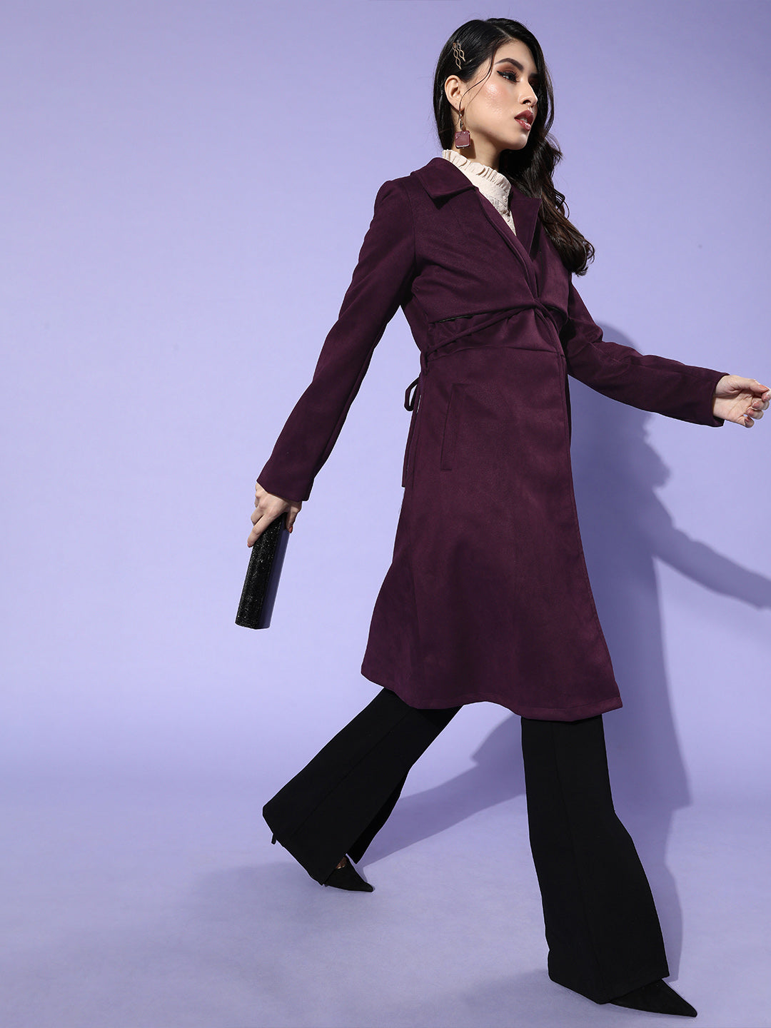 Athena purple trench coat with upper flap and drawstring - Athena Lifestyle