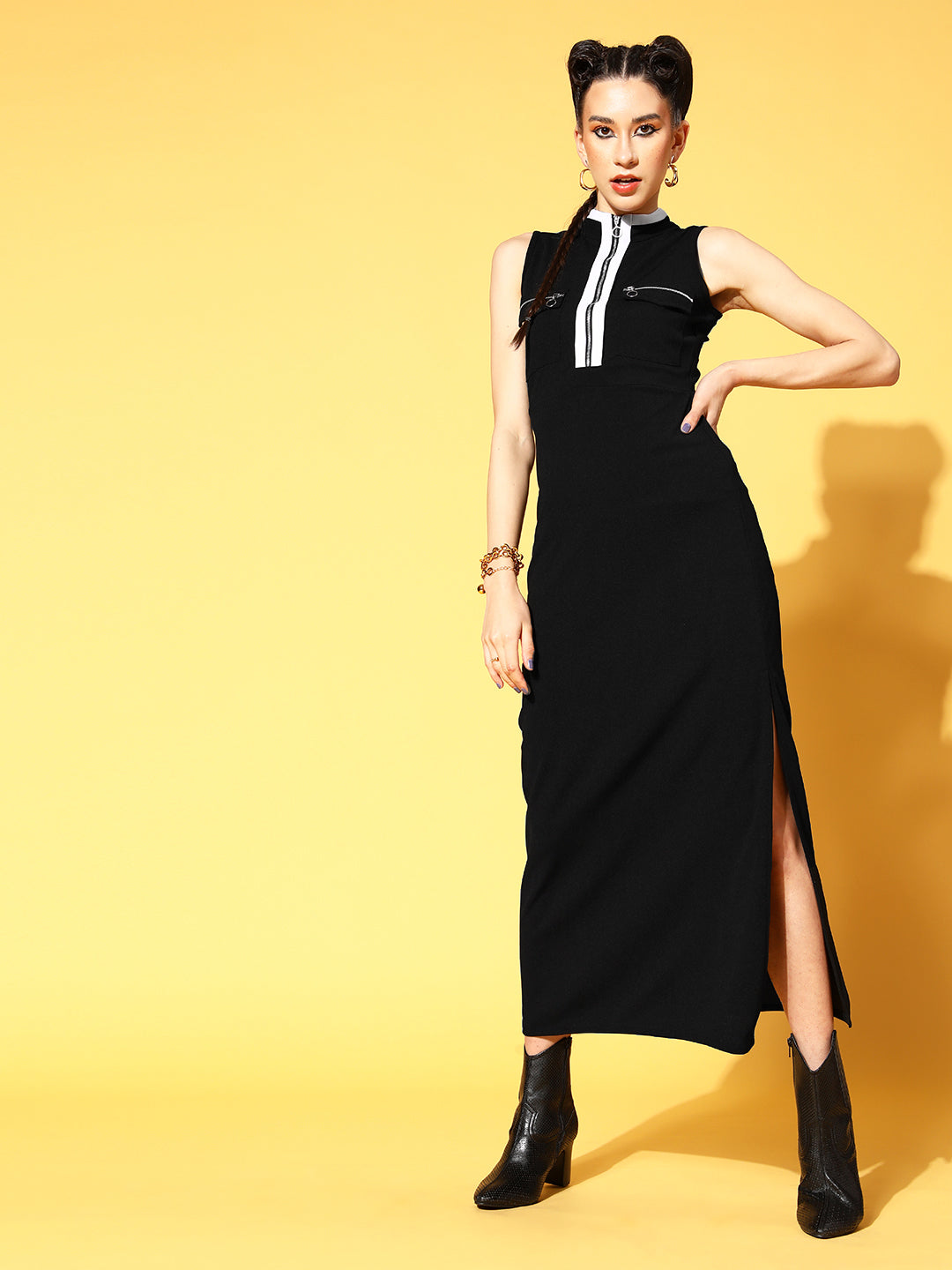 Athena White-Black Sleeveless Dress - Athena Lifestyle