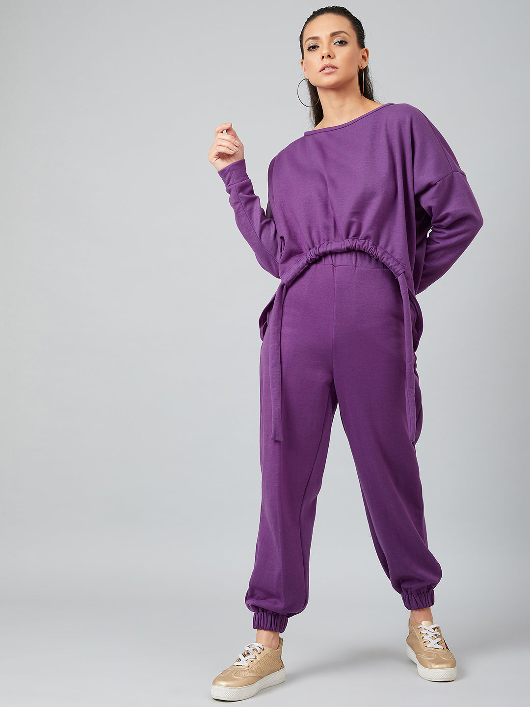 Athena Women Purple Solid Sweatshirt - Athena Lifestyle