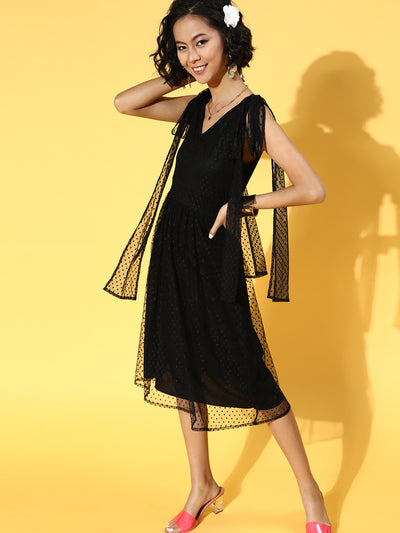 Athena Black shoulder knot dobby dress - Athena Lifestyle