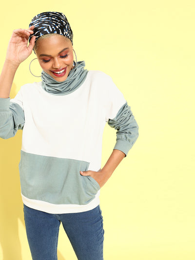 Athena Women Teal Colourblocked Sweatshirt - Athena Lifestyle