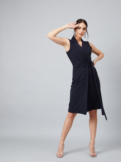 Athena Blue Off Center Blazer Dress With Notch Collar - Athena Lifestyle